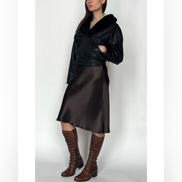 80s CROPPED SHEARLING & LEATHER JACKET - Picture 2 of 6